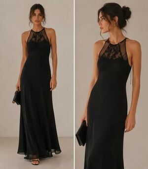 BCBG Paris Black Lace Halter Maxi Gown Evening Dress Size 2 NWT